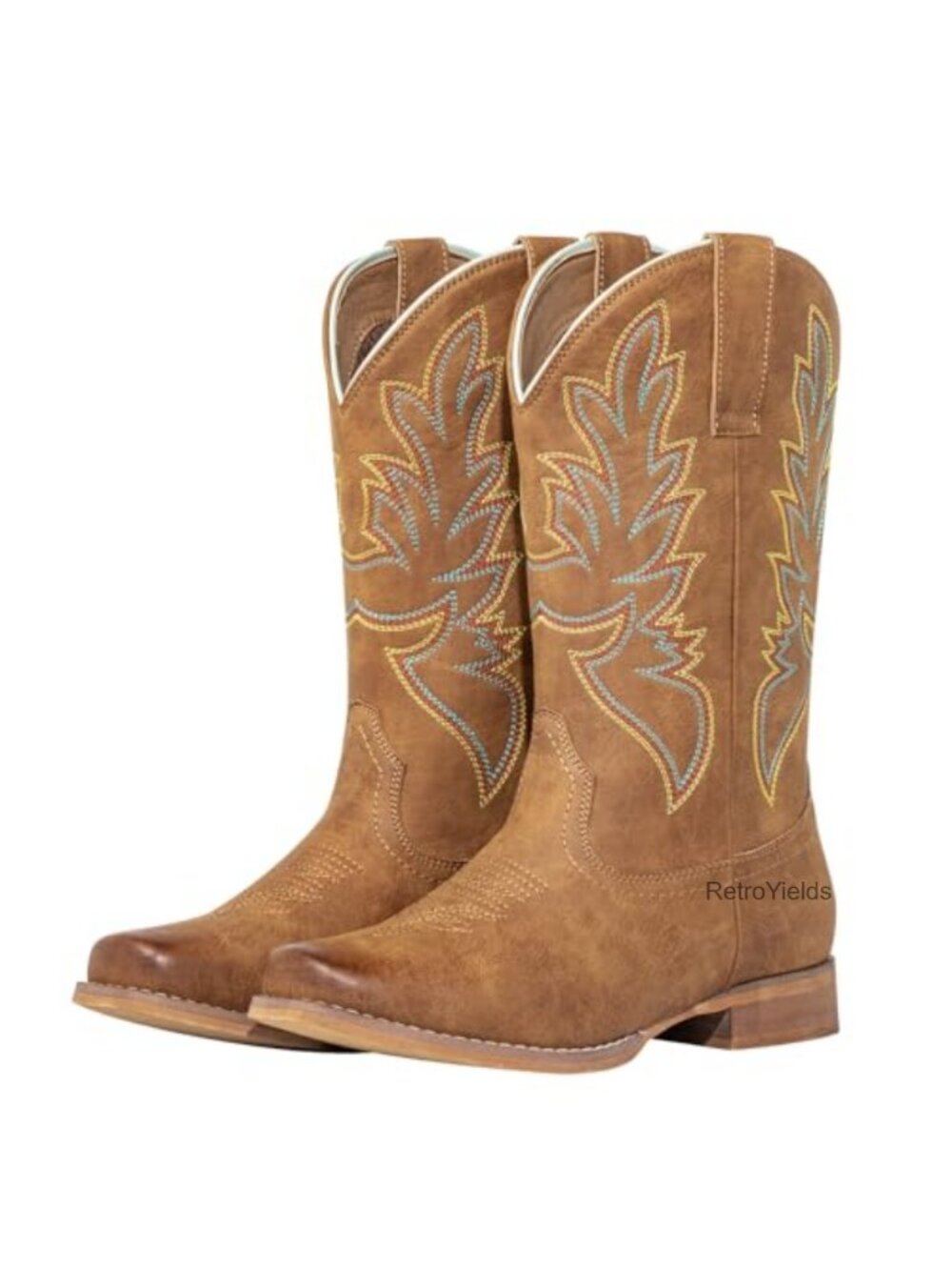 Wide Calf Square Toe Cowboy Boots Embroidered Western Women's